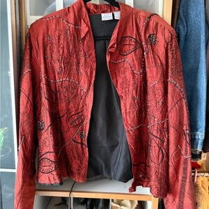 Vintage Bleu Bayoo Red Embroidered Women's Blazer